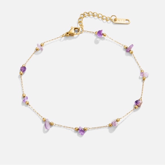 Gold and Purple Beaded Anklet - Picture 3 of 3
